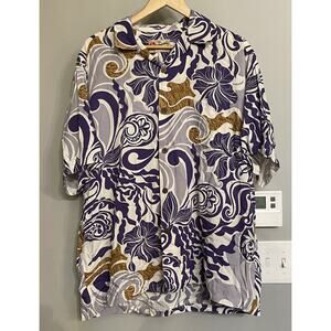 Hilo‎ Hattie Hawaiian Shirt Floral Button Up Short Sleeve Camp Shirt Large EUC